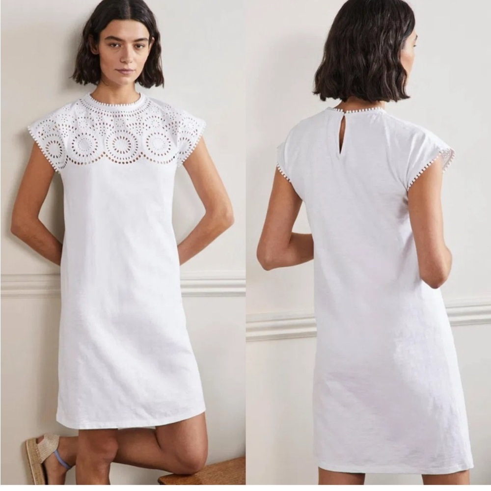 Boden White Eyelet Yoke Midi Dress